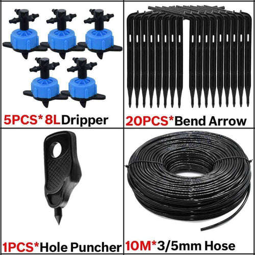 Planet Gates 100001834 KSL01-KIT122-8L-10M 8L Greenhouse Drip Irrigation 4-way Bend Drip Arrow Kit 3/5mm Hose Garden Irrigation System  Watering Kit 5-50 Set