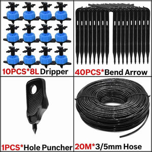 Planet Gates 100001834 KSL01-KIT122-8L-20M 8L Greenhouse Drip Irrigation 4-way Bend Drip Arrow Kit 3/5mm Hose Garden Irrigation System  Watering Kit 5-50 Set