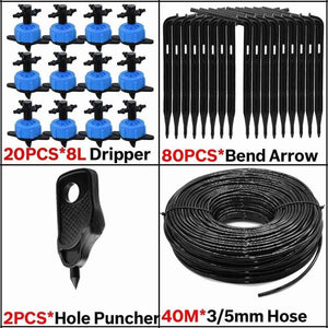 Planet Gates 100001834 KSL01-KIT122-8L-40M 8L Greenhouse Drip Irrigation 4-way Bend Drip Arrow Kit 3/5mm Hose Garden Irrigation System  Watering Kit 5-50 Set