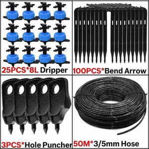 Planet Gates 100001834 KSL01-KIT122-8L-50M 8L Greenhouse Drip Irrigation 4-way Bend Drip Arrow Kit 3/5mm Hose Garden Irrigation System  Watering Kit 5-50 Set