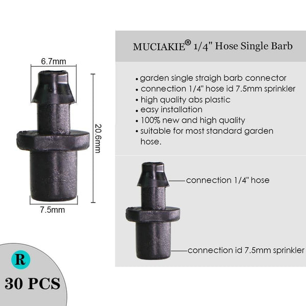 Planet Gates 100001834 R Sprinkler Irrigation 1/4 Inch Barb Tee Single Double Barb Barbed Water Pipe Connectors For 4/7mm Hose Garden Fitting