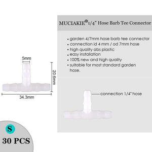 Planet Gates 100001834 S Sprinkler Irrigation 1/4 Inch Barb Tee Single Double Barb Barbed Water Pipe Connectors For 4/7mm Hose Garden Fitting