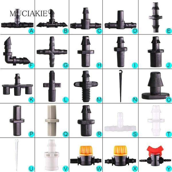 Planet Gates 100001834 Sprinkler Irrigation 1/4 Inch Barb Tee Single Double Barb Barbed Water Pipe Connectors For 4/7mm Hose Garden Fitting