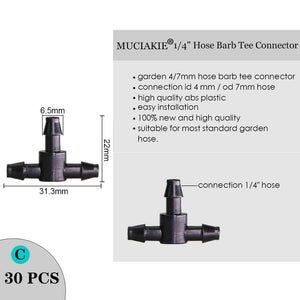 Planet Gates 100001834 Sprinkler Irrigation 1/4 Inch Barb Tee Single Double Barb Barbed Water Pipe Connectors For 4/7mm Hose Garden Fitting