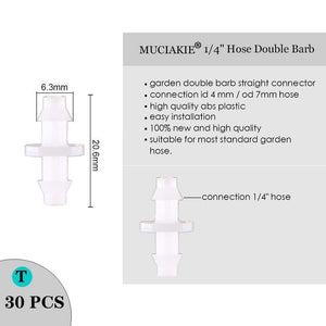 Planet Gates 100001834 T Sprinkler Irrigation 1/4 Inch Barb Tee Single Double Barb Barbed Water Pipe Connectors For 4/7mm Hose Garden Fitting