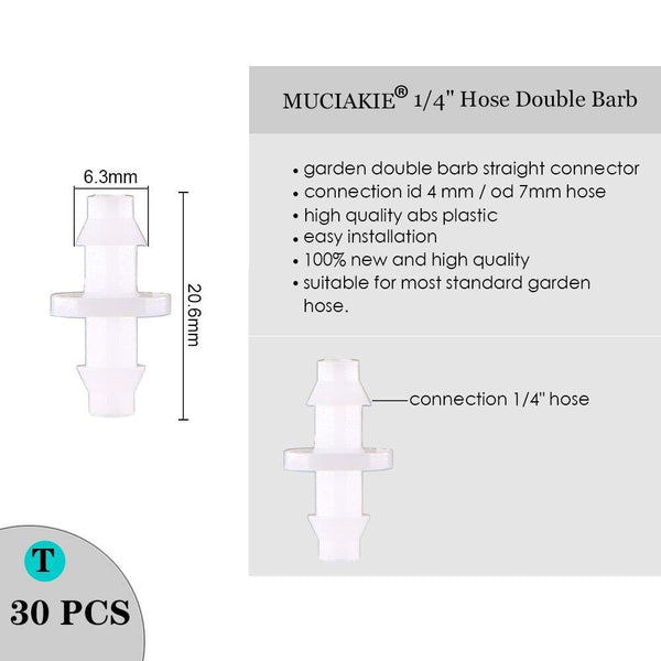 Planet Gates 100001834 T Sprinkler Irrigation 1/4 Inch Barb Tee Single Double Barb Barbed Water Pipe Connectors For 4/7mm Hose Garden Fitting