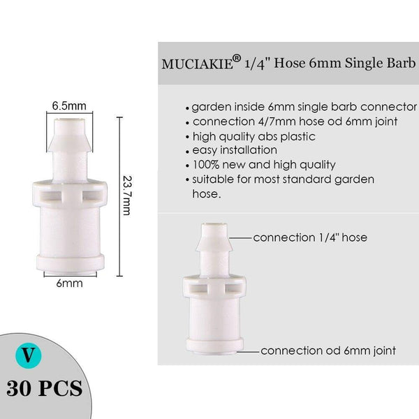 Planet Gates 100001834 V Sprinkler Irrigation 1/4 Inch Barb Tee Single Double Barb Barbed Water Pipe Connectors For 4/7mm Hose Garden Fitting