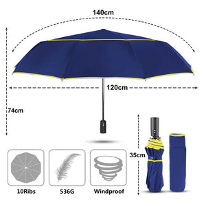 Planet Gates 100004777 120CM Automatic Double Big Umbrella Rain Women 3Folding Wind Resistant Large Umbrella Men Family Travel Business Car Umbrellas