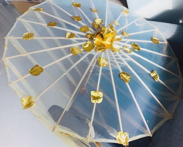 Planet Gates 100004777 76CM gold Silk Cloth Lace Umbrella Women Costume Photography Props Tasseled Umbrella Yarned Chinese Classical Oil-paper Umbrella Parasol