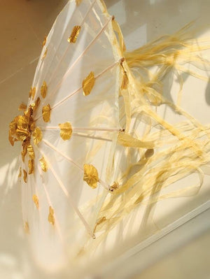Planet Gates 100004777 76cm golden B Silk Cloth Lace Umbrella Women Costume Photography Props Tasseled Umbrella Yarned Chinese Classical Oil-paper Umbrella Parasol