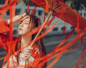 Planet Gates 100004777 76cm red D Silk Cloth Lace Umbrella Women Costume Photography Props Tasseled Umbrella Yarned Chinese Classical Oil-paper Umbrella Parasol