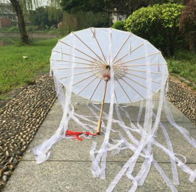 Planet Gates 100004777 76cm white A-29 Silk Cloth Lace Umbrella Women Costume Photography Props Tasseled Umbrella Yarned Chinese Classical Oil-paper Umbrella Parasol