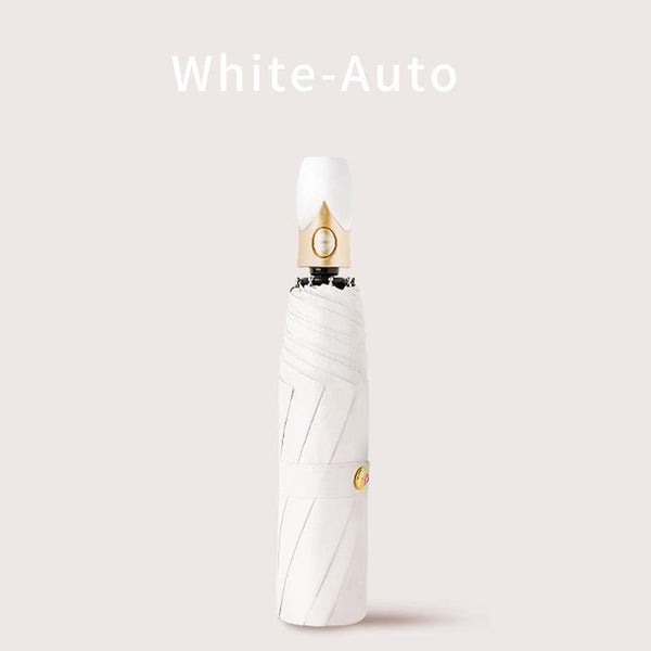 Planet Gates 100004777 Auto-White High Quality Automatic Umbrella Rain Women Three-folding Umbrella Windproof Pure Color Umbrella Female Waterproof Parasol