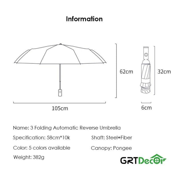 Planet Gates 100004777 Automatic Folding Reverse Umbrellas For Men Women Travel Rain Umbrellas Windproof Business 10Rib Parapluie Inverted Sun Umbrella