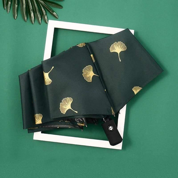 Planet Gates 100004777 Automatic green Fashion Ginkgo Biloba Automatic Umbrellas Windproof Folding Rainy Leaves Umbrellas For Women Parasol UV Leaf Paraguas YD213