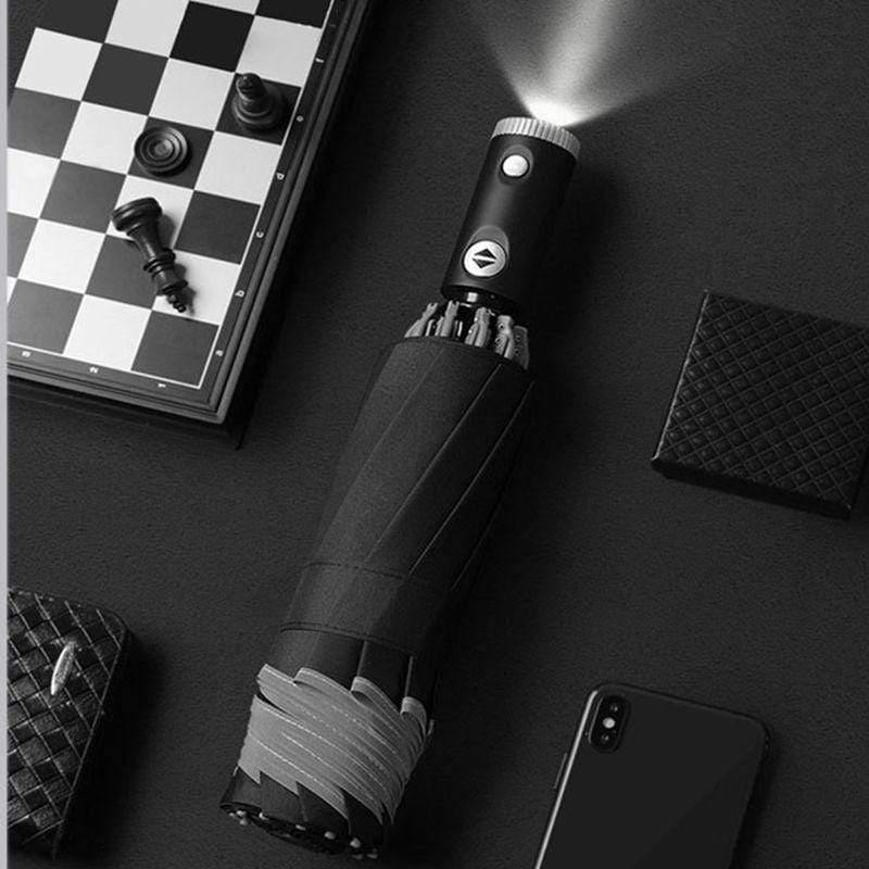 Planet Gates 100004777 Automatic Umbrella With Reflective Stripe Reverse Led Light Umbrella Three Folding Inverted 10 Ribs Windproof Umbrellas Travel