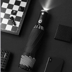 Planet Gates 100004777 Automatic Umbrella With Reflective Stripe Reverse Led Light Umbrella Three Folding Inverted 10 Ribs Windproof Umbrellas Travel