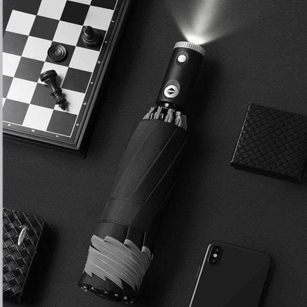 Planet Gates 100004777 Automatic Umbrella With Reflective Stripe Reverse Led Light Umbrella Three Folding Inverted 10 Ribs Windproof Umbrellas Travel