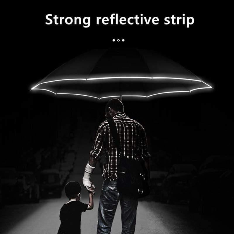 Planet Gates 100004777 Automatic Umbrella With Reflective Stripe Reverse Led Light Umbrella Three Folding Inverted 10 Ribs Windproof Umbrellas Travel