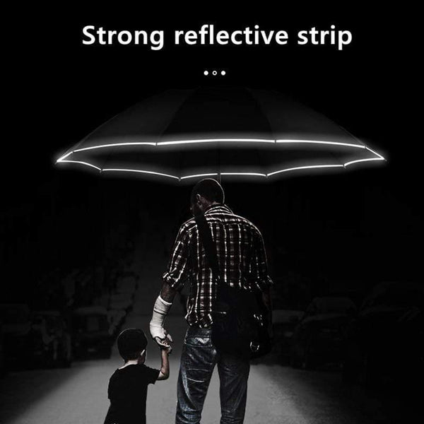Planet Gates 100004777 Automatic Umbrella With Reflective Stripe Reverse Led Light Umbrella Three Folding Inverted 10 Ribs Windproof Umbrellas Travel
