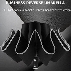 Planet Gates 100004777 Automatic Umbrella With Reflective Stripe Reverse Led Light Umbrella Three Folding Inverted 10 Ribs Windproof Umbrellas Travel