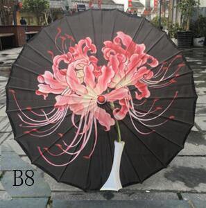 Planet Gates 100004777 B8 black flower Silk Women Umbrella Japanese Cherry Blossoms Silk  Ancient Dance Umbrella Decorative Umbrella Chinese Style Oil Paper Umbrella