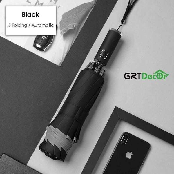 Planet Gates 100004777 Black Automatic Folding Reverse Umbrellas For Men Women Travel Rain Umbrellas Windproof Business 10Rib Parapluie Inverted Sun Umbrella