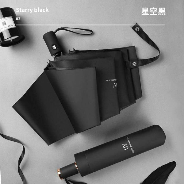 Planet Gates 100004777 Black Fashion Three-folding Umbrella Rain Ladies Gifts Men's Mini Pocket Parasols Girls UV Protection Waterproof Portable Travel Umbre