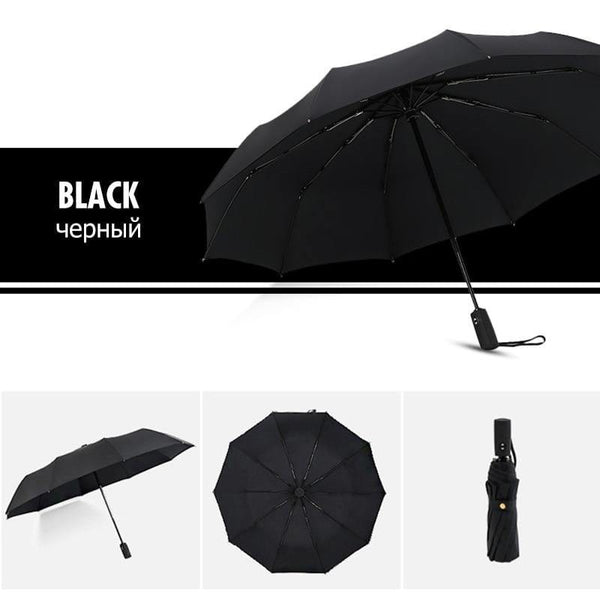 Planet Gates 100004777 Black Windproof Automatic Double Umbrella Rain Women 3Fold Female Male 10 Bone Car Luxury Large Business Umbrellas Men Gift Parasol