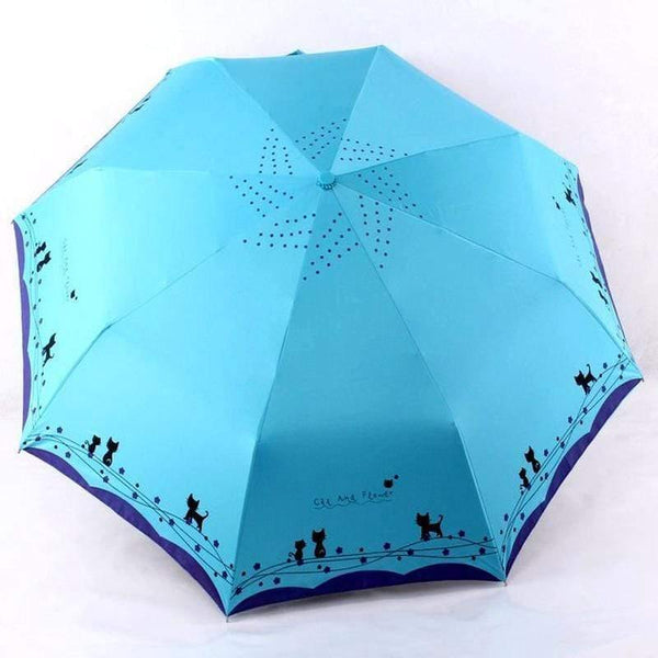 Planet Gates 100004777 Blue Cat And Flowers Windproof Ultralight Sun Rain Automatic Folding Umbrella Rain Women Umbrella Lady Umbrella Parasol