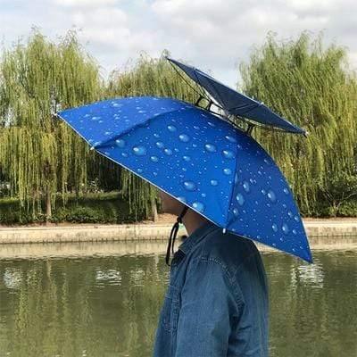 Planet Gates 100004777 blue Creative Portable Fishing Hats Double Folding Rainy Umbrella Anti-UV Rainproof Sun Protection Fishing Cap Umbrellas YS014