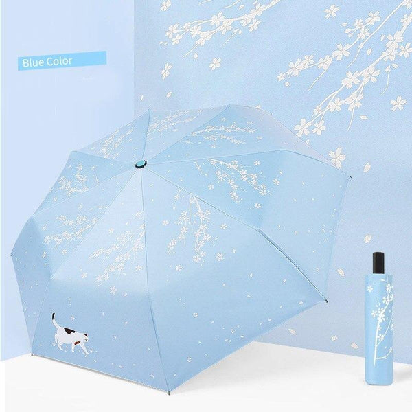 Planet Gates 100004777 blue YADA Custom Cherry Blossoms Flower Umbrella Rain Women uv Charm Animal Cat Umbrella For Womens Windproof Folding Umbrellas YS819