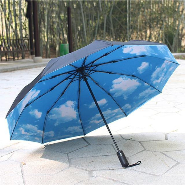 Planet Gates 100004777 Bluesky white clouds 10K Double layer Windproof Fully-automatic Umbrellas Male Women Umbrella Three Folding Commercial Large Durable Frame Parasol