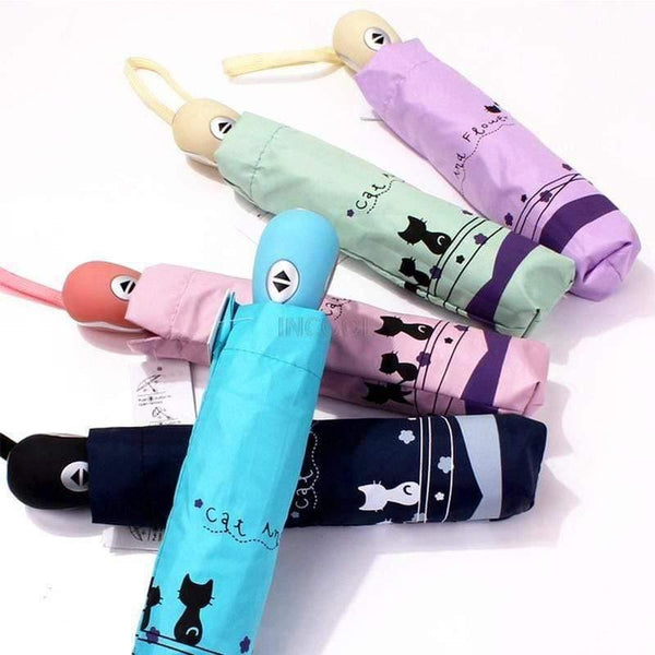 Planet Gates 100004777 Cat And Flowers Windproof Ultralight Sun Rain Automatic Folding Umbrella Rain Women Umbrella Lady Umbrella Parasol