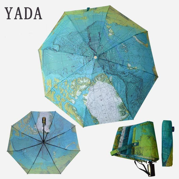 Planet Gates 100004777 Creative World Map Automatic Umbrella For Women UV Folding Blue Ocean Land Umbrellas Rainproof Rain Sun Auto Umbrella YD201 (world Map)