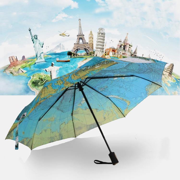 Planet Gates 100004777 Creative World Map Automatic Umbrella For Women UV Folding Blue Ocean Land Umbrellas Rainproof Rain Sun Auto Umbrella YD201 (world Map)