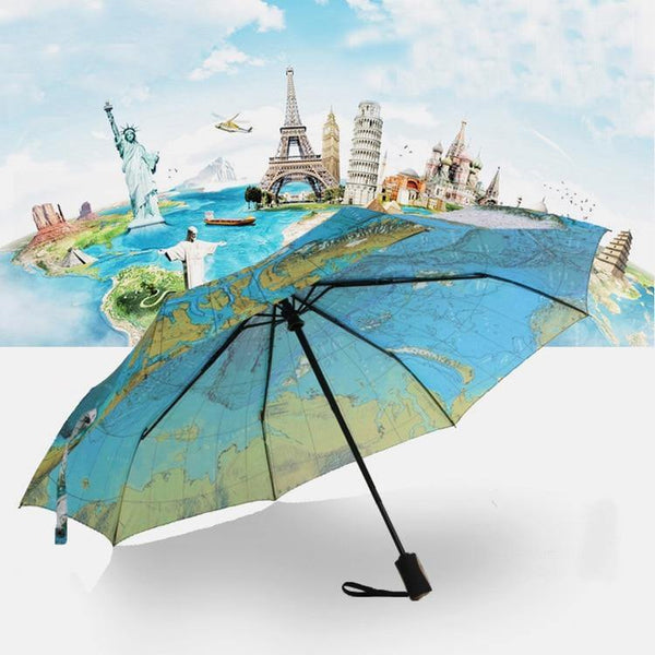 Planet Gates 100004777 Creative World Map Automatic Umbrella For Women UV Folding Blue Ocean Land Umbrellas Rainproof Rain Sun Auto Umbrella YD201 (world Map)