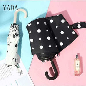 Planet Gates 100004777 Fashion Black&white Dot Umbrella Rain Women Uv Hook U-shape Curved Handle Umbrella For Women Windproof Umbrellas YS200052