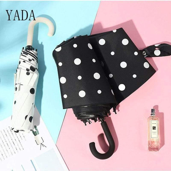Planet Gates 100004777 Fashion Black&white Dot Umbrella Rain Women Uv Hook U-shape Curved Handle Umbrella For Women Windproof Umbrellas YS200052