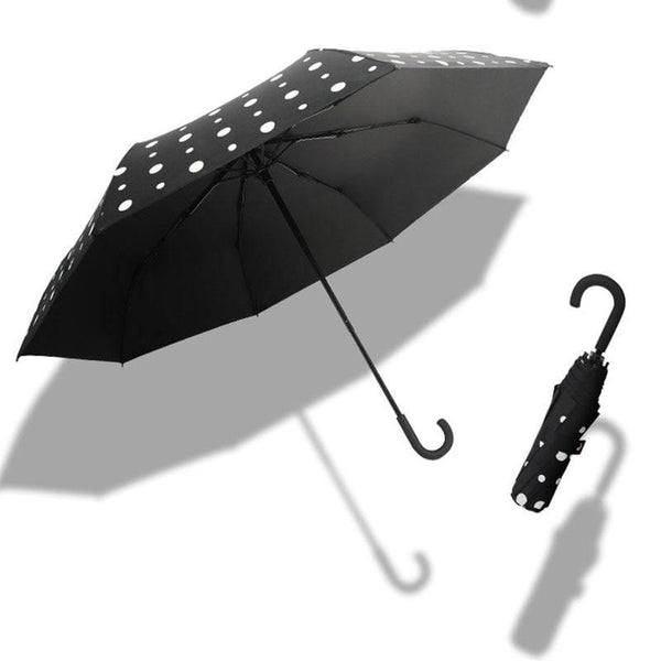 Planet Gates 100004777 Fashion Black&white Dot Umbrella Rain Women Uv Hook U-shape Curved Handle Umbrella For Women Windproof Umbrellas YS200052
