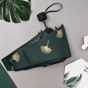 Planet Gates 100004777 Gold Ginkgo Biloba Mini Umbrellas Windproof Folding Rainy Leaves Umbrellas For Women UV Automatic Five Fold Umbrella YD211