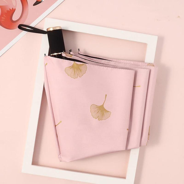 Planet Gates 100004777 Gold Ginkgo Biloba Mini Umbrellas Windproof Folding Rainy Leaves Umbrellas For Women UV Automatic Five Fold Umbrella YD211
