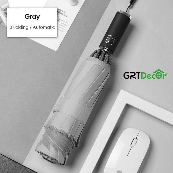 Planet Gates 100004777 Gray Automatic Folding Reverse Umbrellas For Men Women Travel Rain Umbrellas Windproof Business 10Rib Parapluie Inverted Sun Umbrella