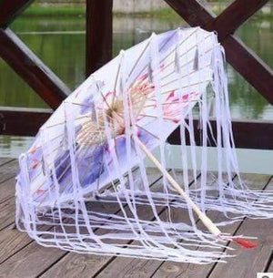 Planet Gates 100004777 gray white A Silk Cloth Lace Umbrella Women Costume Photography Props Tasseled Umbrella Yarned Chinese Classical Oil-paper Umbrella Parasol