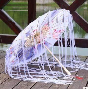 Planet Gates 100004777 gray white A Silk Cloth Lace Umbrella Women Costume Photography Props Tasseled Umbrella Yarned Chinese Classical Oil-paper Umbrella Parasol