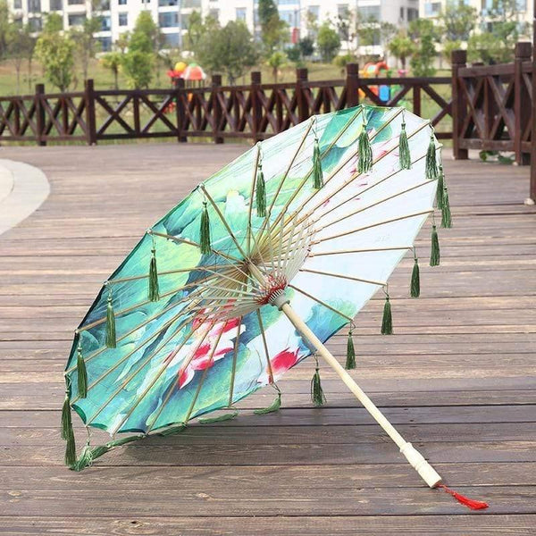 Planet Gates 100004777 GREEN A Silk Cloth Lace Umbrella Women Costume Photography Props Tasseled Umbrella Yarned Chinese Classical Oil-paper Umbrella Parasol