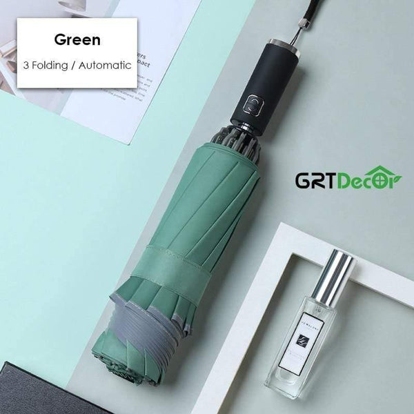 Planet Gates 100004777 Green Automatic Folding Reverse Umbrellas For Men Women Travel Rain Umbrellas Windproof Business 10Rib Parapluie Inverted Sun Umbrella