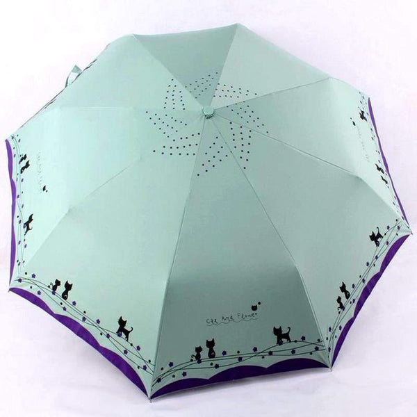 Planet Gates 100004777 Green Cat And Flowers Windproof Ultralight Sun Rain Automatic Folding Umbrella Rain Women Umbrella Lady Umbrella Parasol