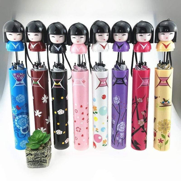 Planet Gates 100004777 Japanese Kimono Doll Folding Wine Bottle Umbrella Rain Creative UV Mini Umbrella For Womens Designer Gifts Umbrellas YS396