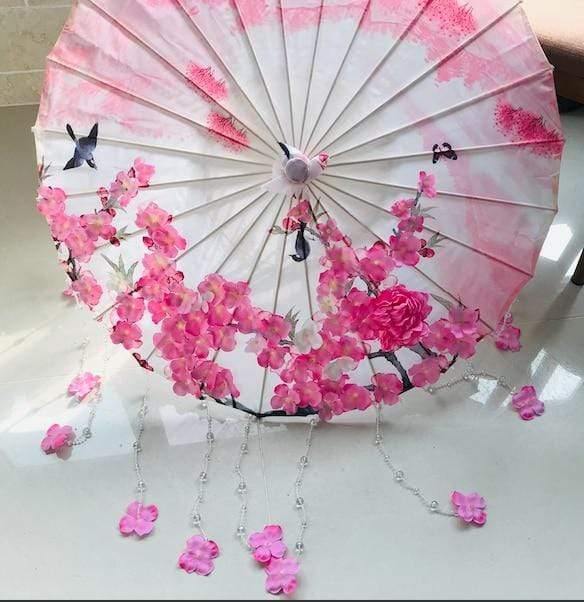 Planet Gates 100004777 PINK C Silk Cloth Lace Umbrella Women Costume Photography Props Tasseled Umbrella Yarned Chinese Classical Oil-paper Umbrella Parasol